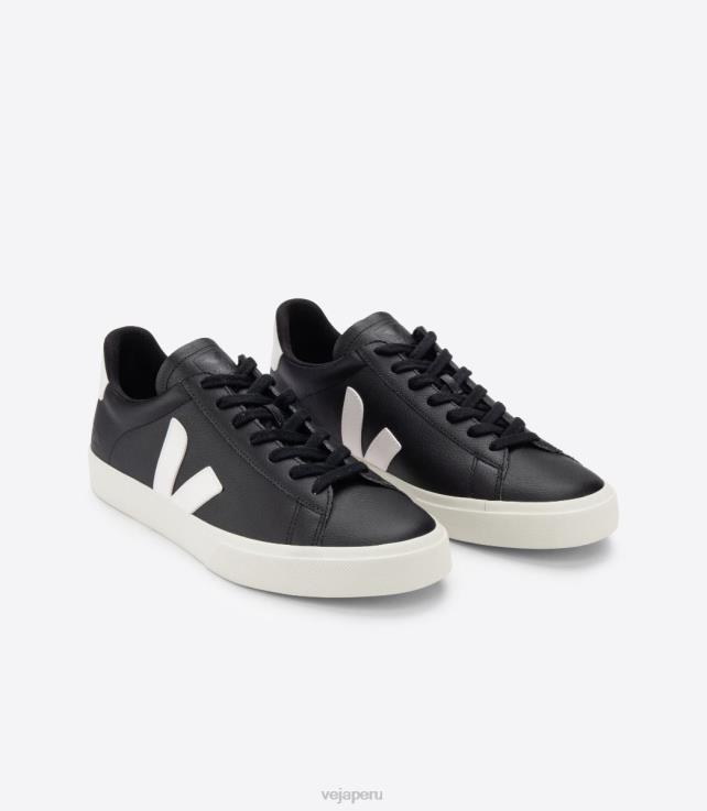 zapatos H28JT15 hombres Veja campo cuero sin cromo negro blanco