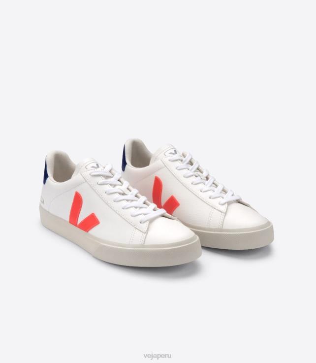 zapatos H28JT16 hombres Veja campo cuero sin cromo blanco naranja fluo