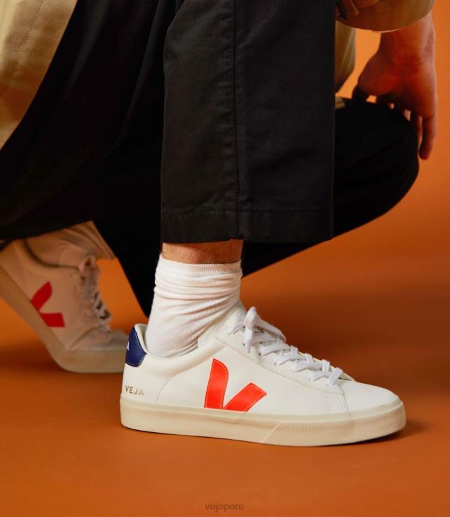 zapatos H28JT16 hombres Veja campo cuero sin cromo blanco naranja fluo