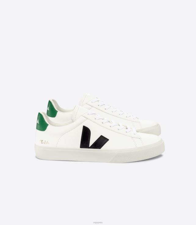 zapatos H28JT20 hombres Veja campo cuero sin cromo blanco negro esmeralda