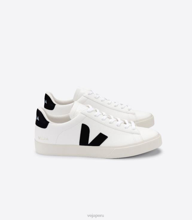 zapatos H28JT6 hombres Veja campo cuero sin cromo blanco negro