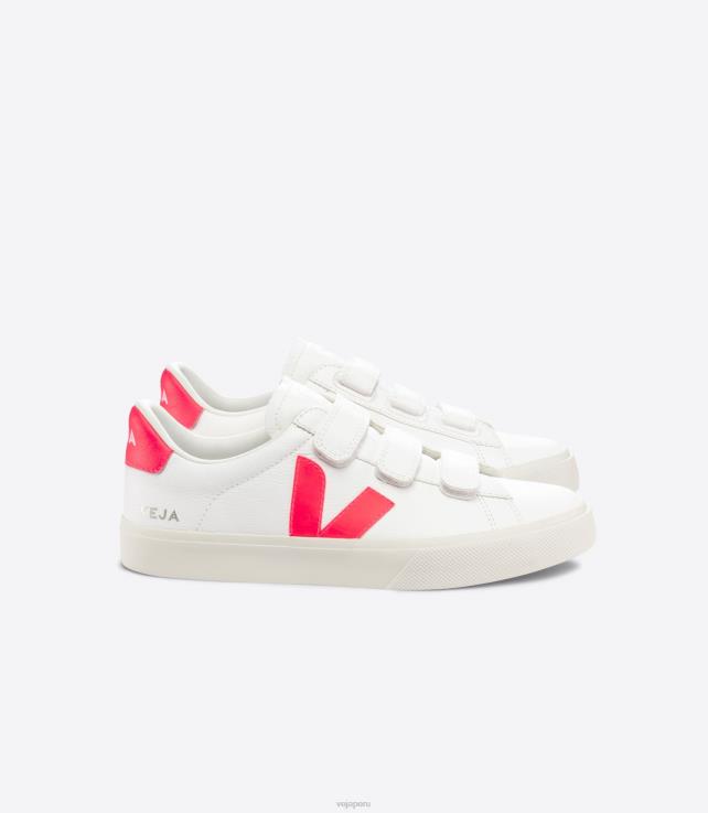 zapatos H28JT112 hombres Veja Recife cuero sin cromo blanco rosa fluo