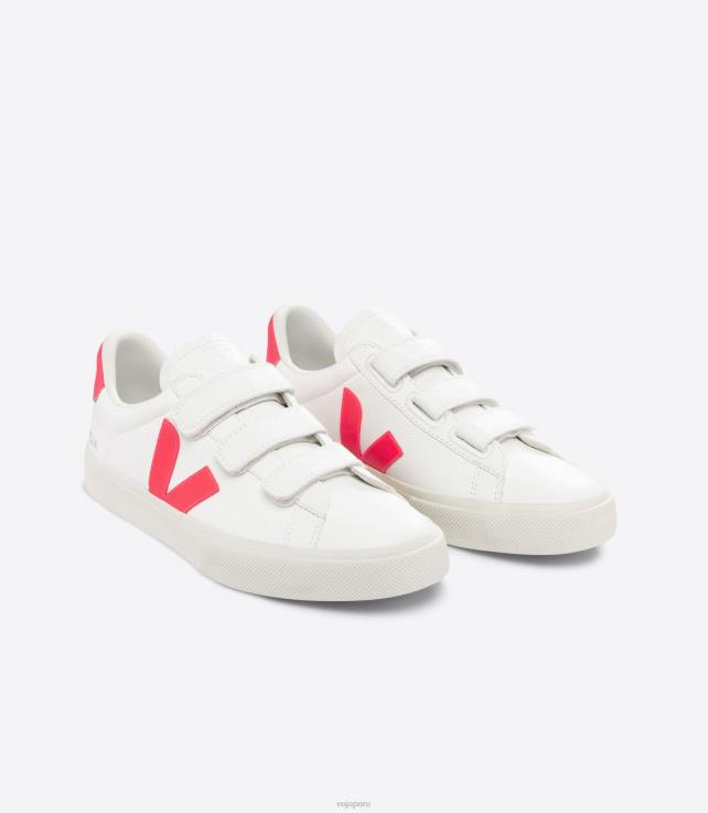 zapatos H28JT112 hombres Veja Recife cuero sin cromo blanco rosa fluo