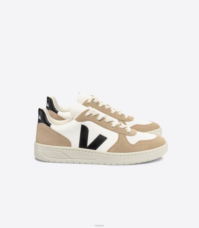 zapatos H28JT38 hombres Veja v-10 cuero sin cromo blanco negro sahara