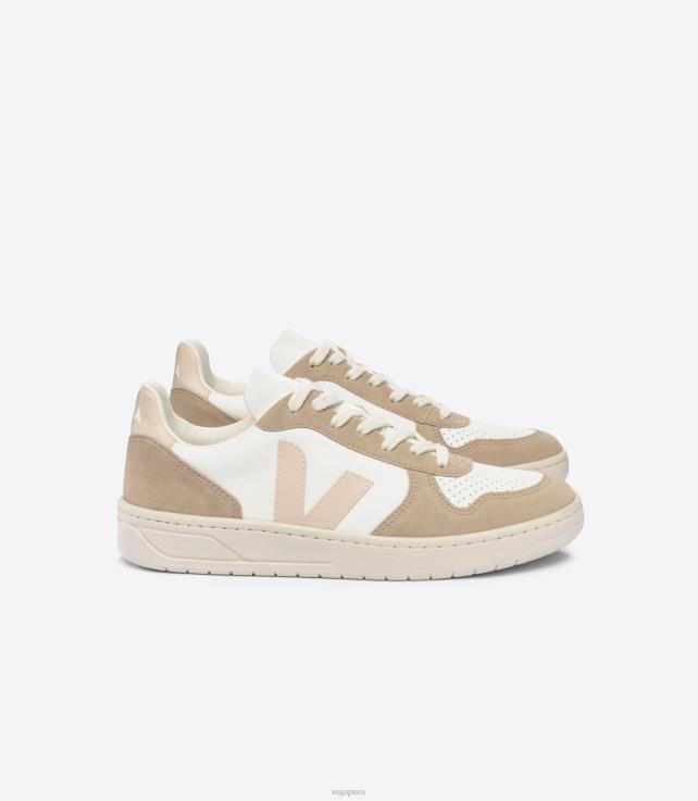 zapatos H28JT39 hombres Veja v-10 cuero sin cromo blanco sable sahara