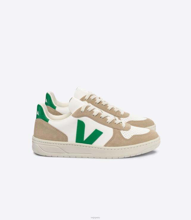zapatos H28JT40 hombres Veja v-10 cuero sin cromo blanco esmeralda sahara