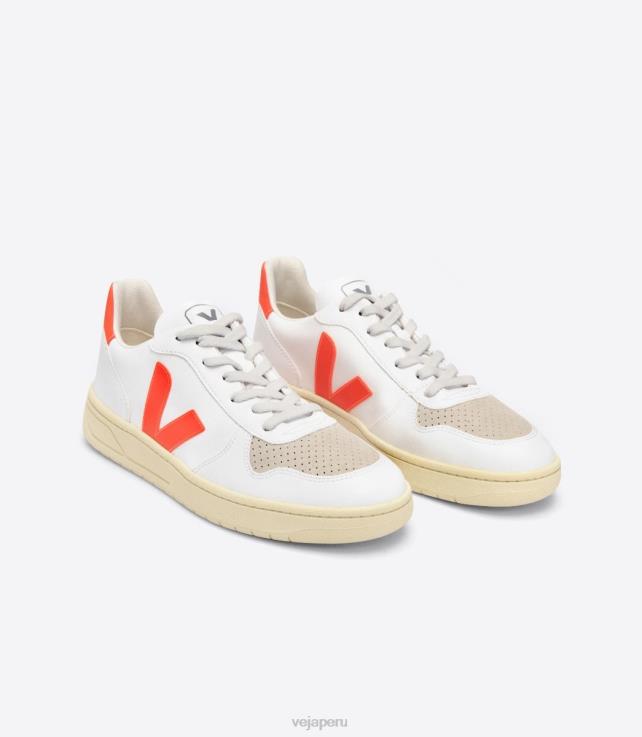 zapatos H28JT51 hombres Veja v-10 cwl blanco naranja fluo