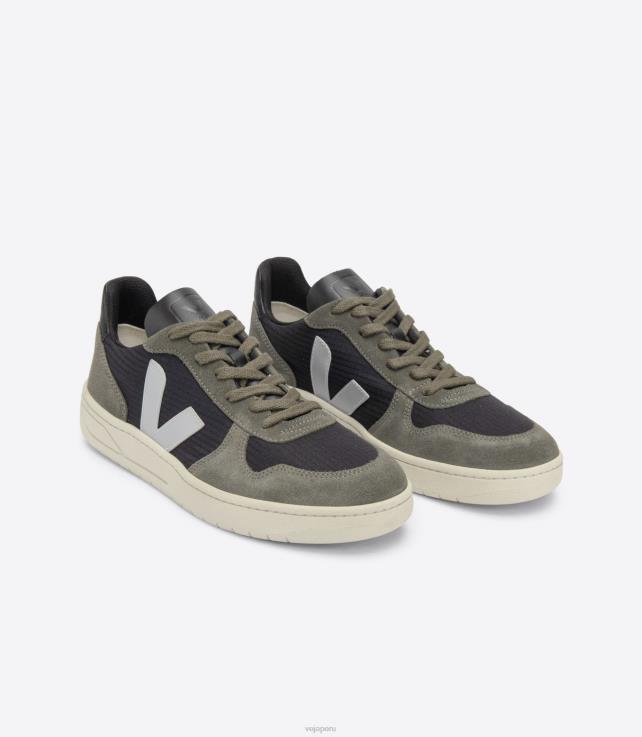 zapatos H28JT63 hombres Veja v-10 ripstop negro oxford gris barro