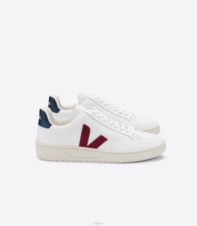 zapatos H28JT27 hombres Veja v-12 cuero blanco marsala nautico