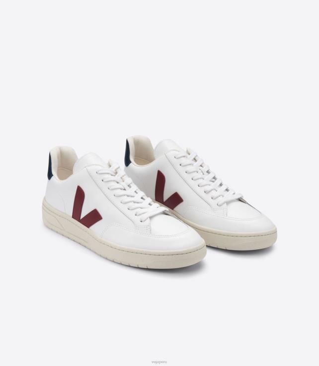 zapatos H28JT27 hombres Veja v-12 cuero blanco marsala nautico