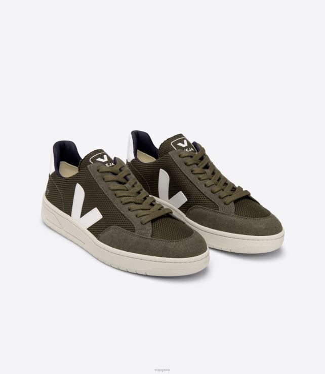 zapatos H28JT30 hombres Veja v-12 vegano b-mesh oliva blanco