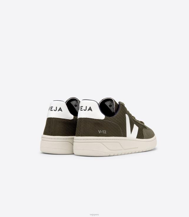 zapatos H28JT30 hombres Veja v-12 vegano b-mesh oliva blanco