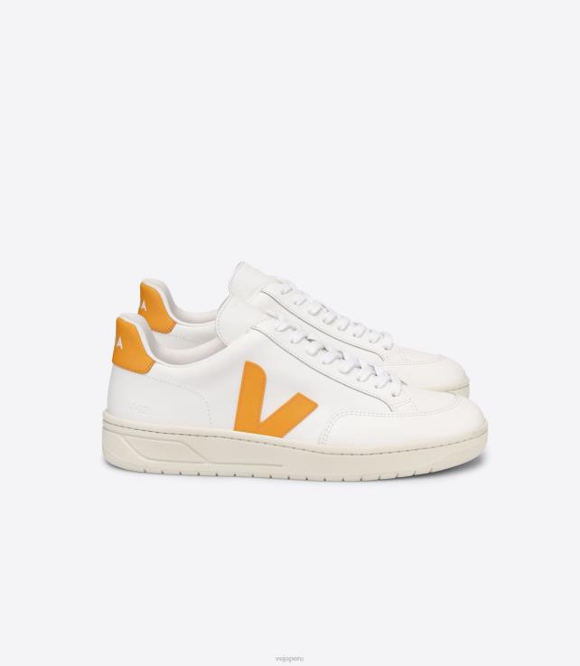 zapatos H28JT32 hombres Veja v-12 cuero blanco ouro