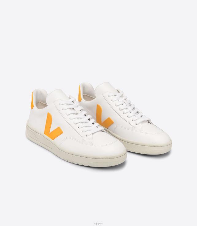 zapatos H28JT32 hombres Veja v-12 cuero blanco ouro