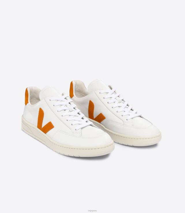 zapatos H28JT36 hombres Veja v-12 cuero blanco calabaza