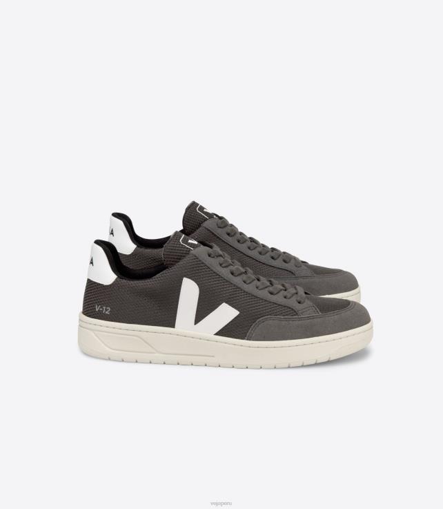 zapatos H28JT37 hombres Veja v-12 vegano b-mesh grafito blanco