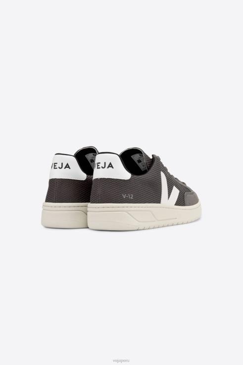 zapatos H28JT37 hombres Veja v-12 vegano b-mesh grafito blanco