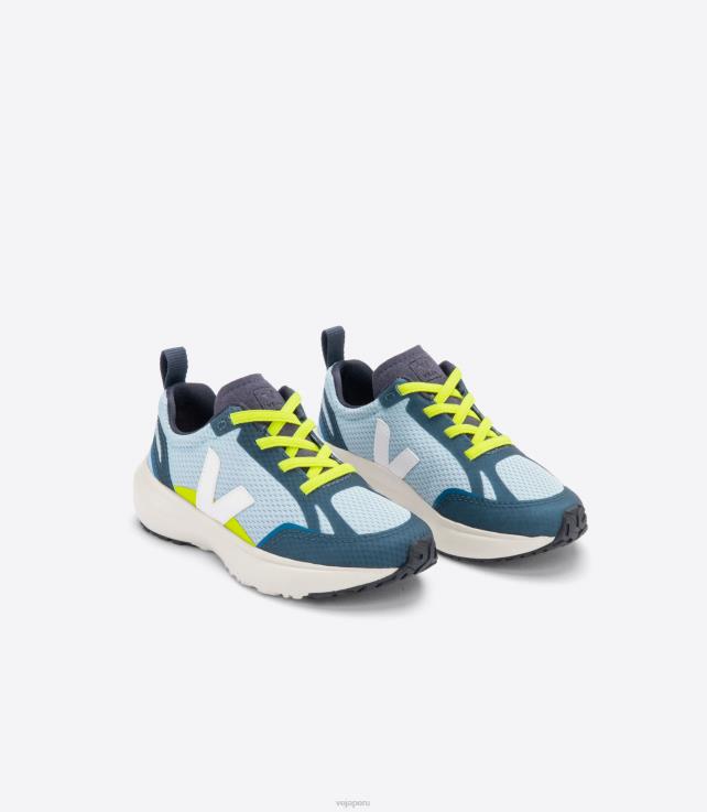 zapatos H28JT383 niños Veja cordones elásticos canario alveomesh acero blanco