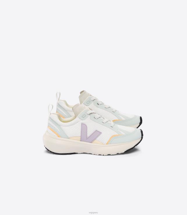 zapatos H28JT386 niños Veja cordones elásticos canario alveomesh blanco parme