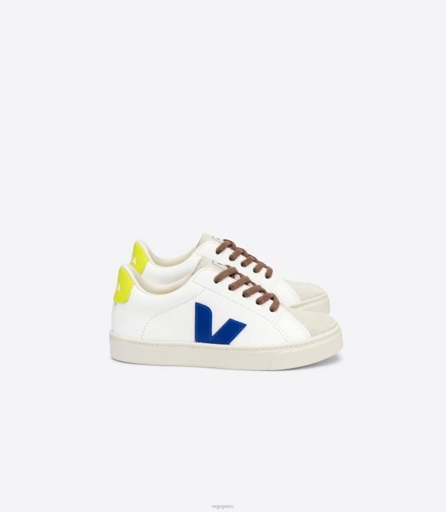 zapatos H28JT341 niños Veja Cordones esplar piel sin cromo blanco indigo jaune fluo