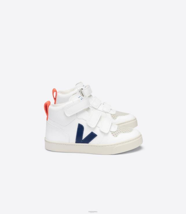 zapatos H28JT346 niños Veja v-10 mid cwl blanco naranja cobalto fluo