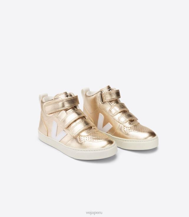 zapatos H28JT347 niños Veja v-10 mid cuero sin cromo blanco platino