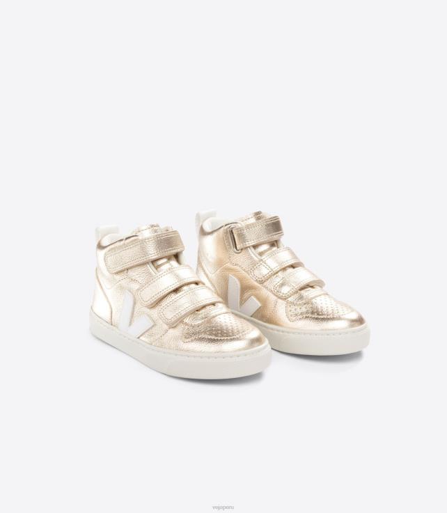 zapatos H28JT351 niños Veja v-10 mid cuero sin cromo blanco platino