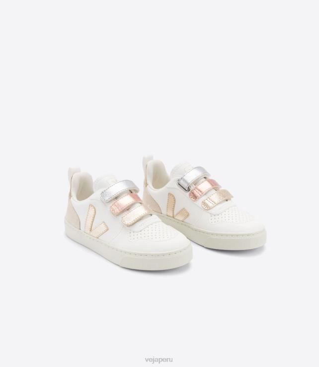 zapatos H28JT355 niños Veja v-10 cuero sin cromo multico blanco brillante