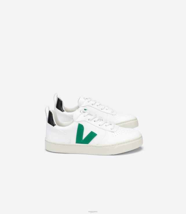 zapatos H28JT368 niños Veja v-10 cordones cwl blanco esmeralda negro