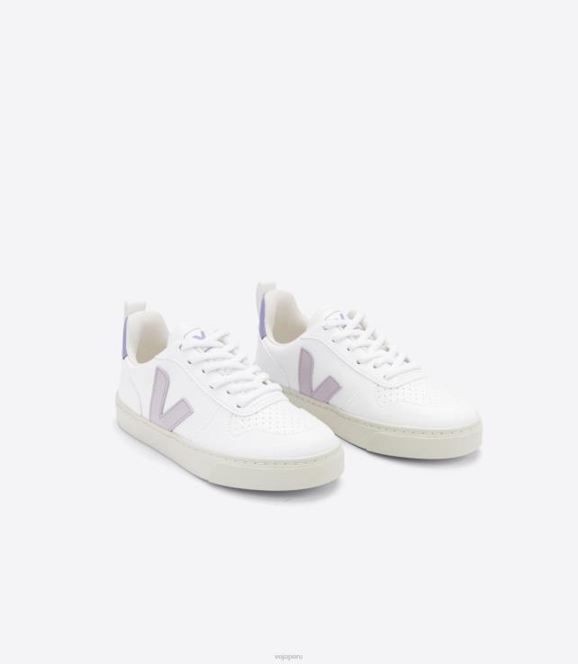 zapatos H28JT369 niños Veja v-10 cordones cwl blanco parme lavande