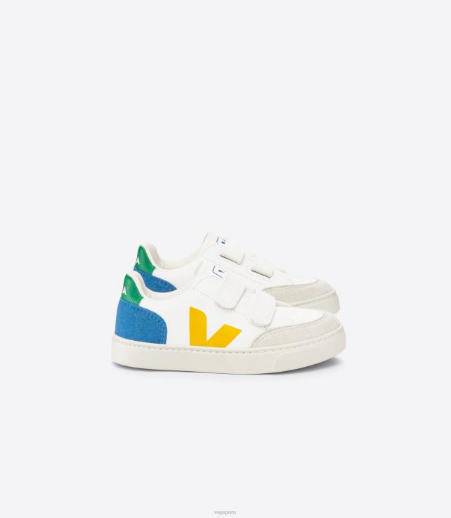 zapatos H28JT302 niños Veja v-12 cuero sin cromo blanco multico índigo