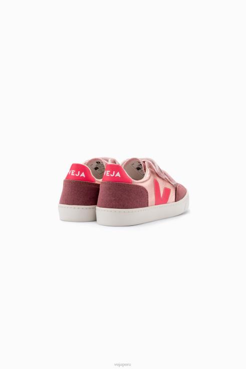 zapatos H28JT306 niños Veja v-12 cuero sin cromo nácar rosa fluo