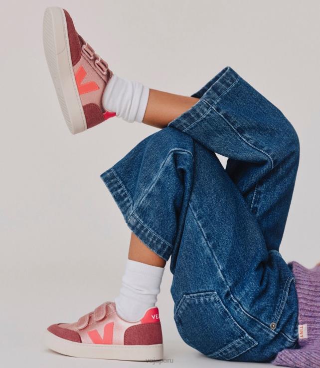 zapatos H28JT306 niños Veja v-12 cuero sin cromo nácar rosa fluo